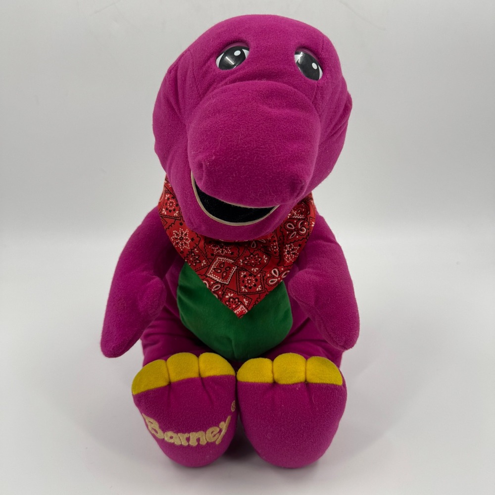 Vintage 1997 Barney the Dinosaur Talking Plush 12" Playskool Hasbro with Bandana